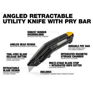 ToughBuilt Kątowy nóż techniczny z wysuwanym ostrzem TB-H4-11-A-BEA — TB-H4-11-A-BEA: infografika produktu.