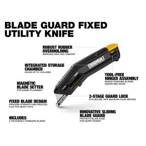 ToughBuilt nóż trapezowy ze stałym ostrzem Sliding Guard TB-H4-11-G — TB-H4-11-G: infografika produktu.