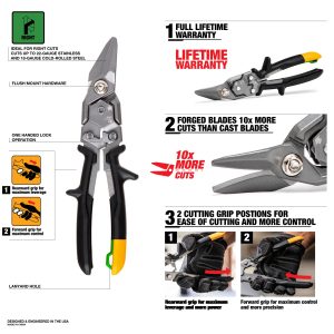 ToughBuilt Nożyce do cięcia blachy prawostronne TB-H4-60-R-BEA — TB-H4-60-R-BEA: infografika produktu.
