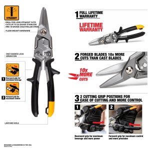 ToughBuilt Nożyce do cięcia blachy proste TB-H4-60-S — TB-H4-60-S: infografika produktu.