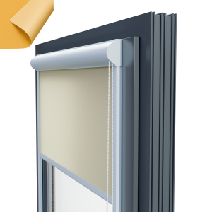 Roleta materiałowa podgumowana przyciemniająca w plastikowej kasecie z prowadnicami